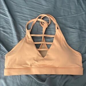 Peach Grid Zyia Sports Bra with Strappy Details